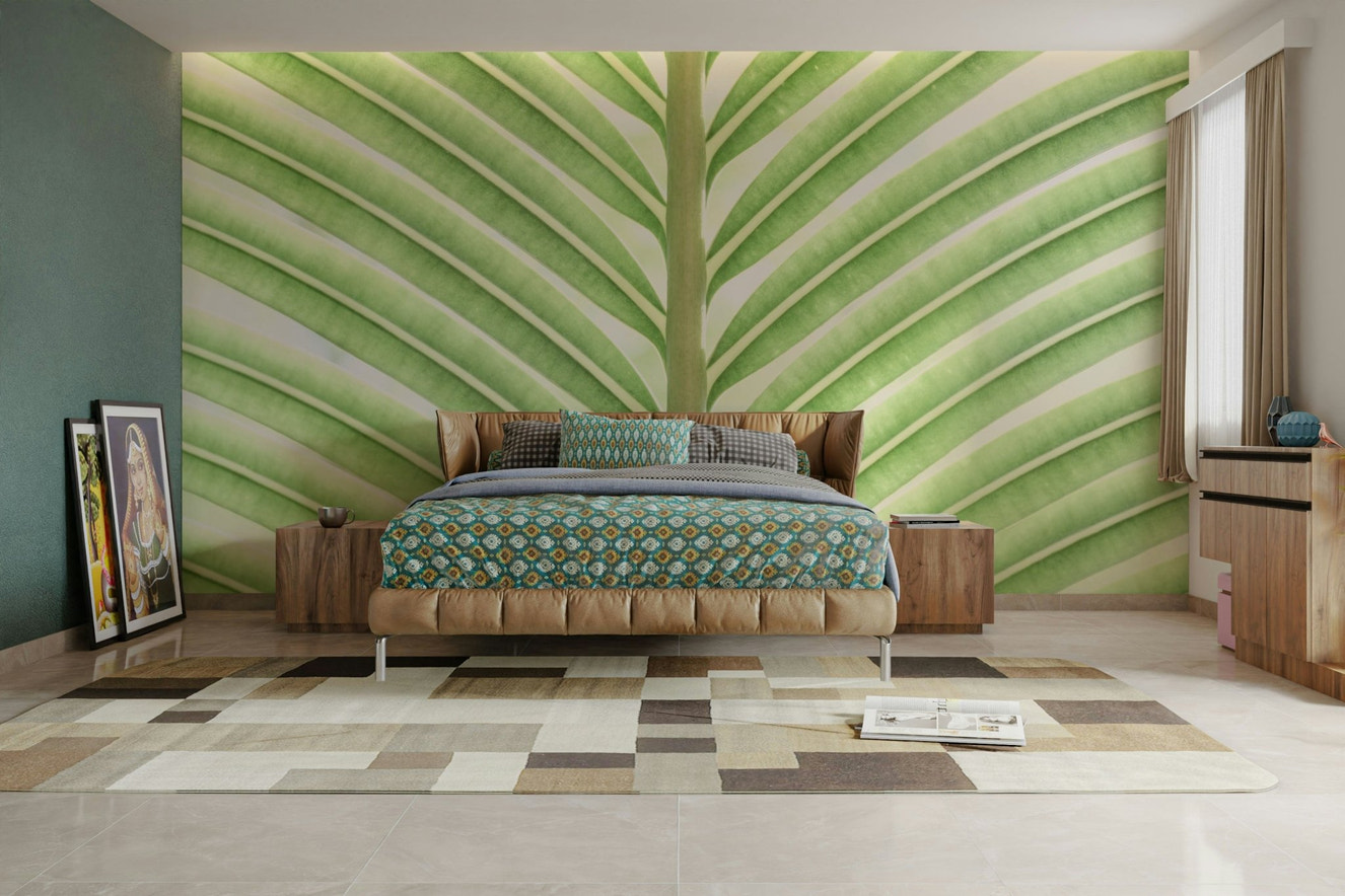 verdant leaf stripes wall mural

