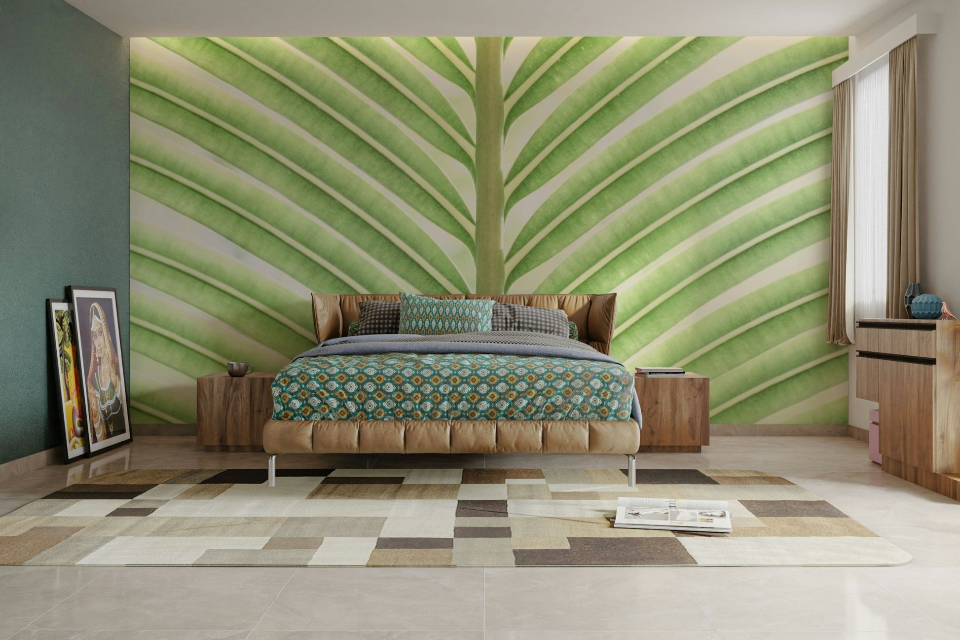 verdant leaf stripes wall mural

