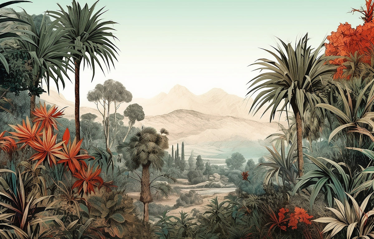 Verdant Valley Vintage Tropical Flora Mural in your room