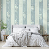 Nature-inspired wallpaper featuring vertical leaves and stems

