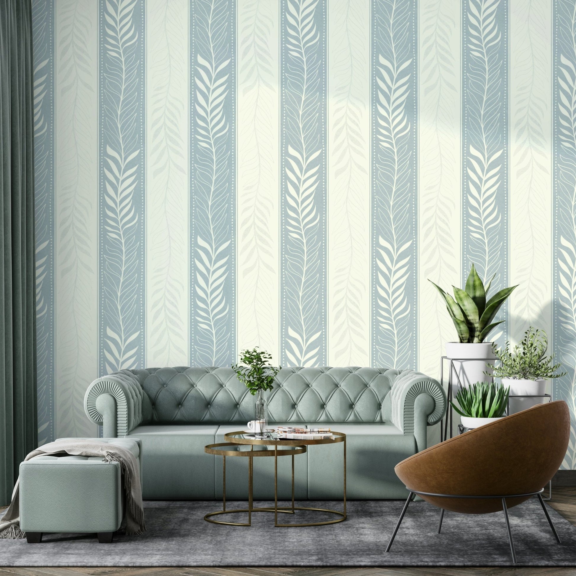 Refreshing nature-inspired vertical wallpaper with delicate leaves

