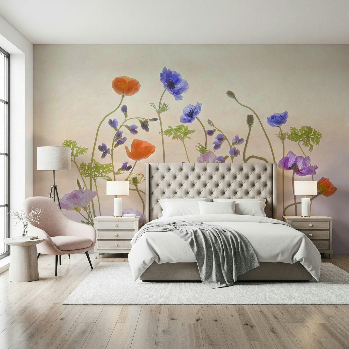 A serene subtle flower wall mural for your decor.

