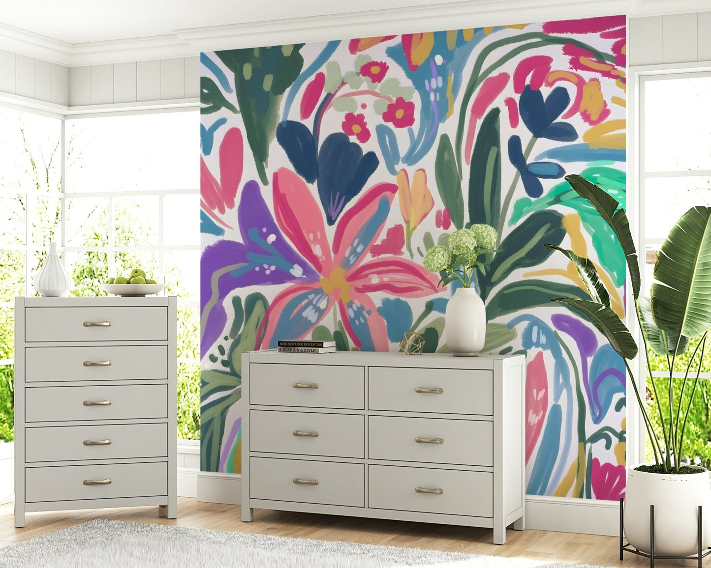 Floral Paradise Wall Mural – Vibrant bloomscape featuring radiant flowers and soft background for a refreshing look.