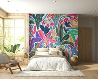 Vibrant Bloomscape Wall Mural – Colorful floral landscape with bold, blooming flowers in vivid hues for a lively interior.