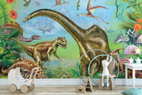 Bright vibrant dinosaur world wallpaper for walls
