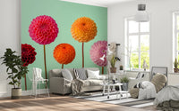 Detailed petal textures in this Vibrant Dahlias Wall Mural print.