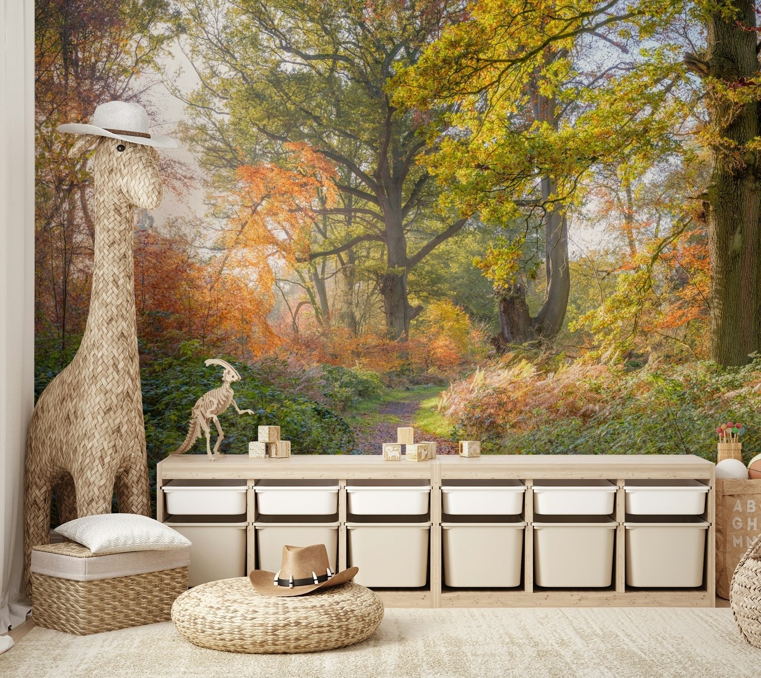 High-resolution image of an autumn forest path.

