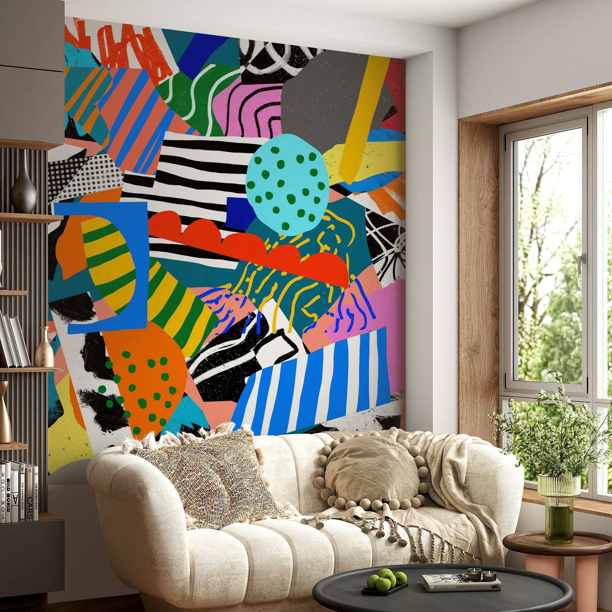 A contemplative dynamic chaos wallpaper mural for a feature wall.

