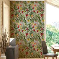 Colorful garden-inspired wallpaper creating a joyful atmosphere

