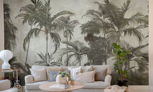 Lush green forest wall mural design
