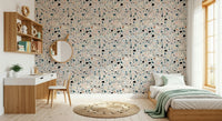 Cheerful speckle Multicolour wall mural blue orange stone flecks.