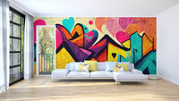 Vibrant Urban Love Graffiti Wall Mural - Giffywalls