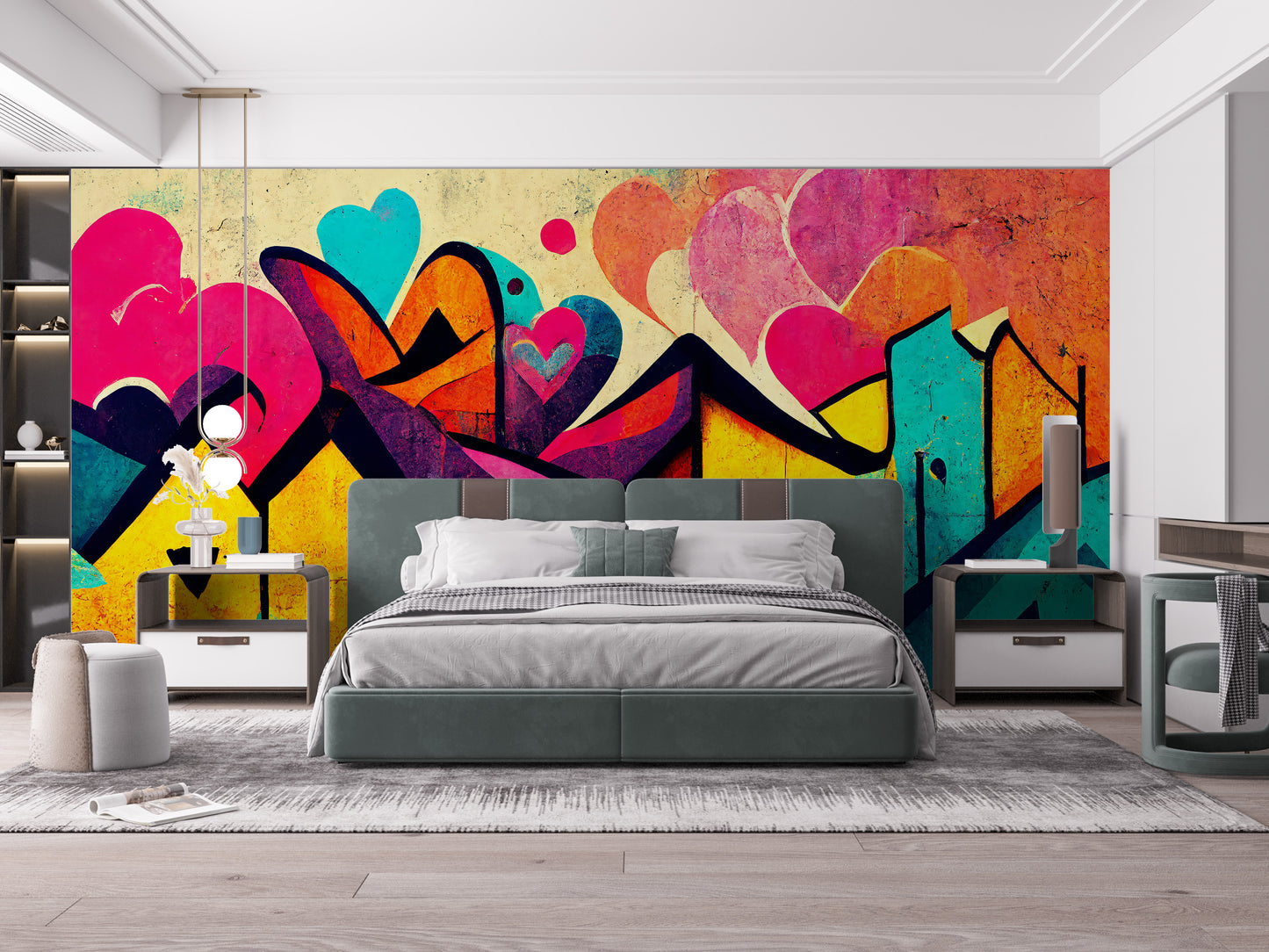 Vibrant Urban Love Graffiti Wall Mural - Giffywalls