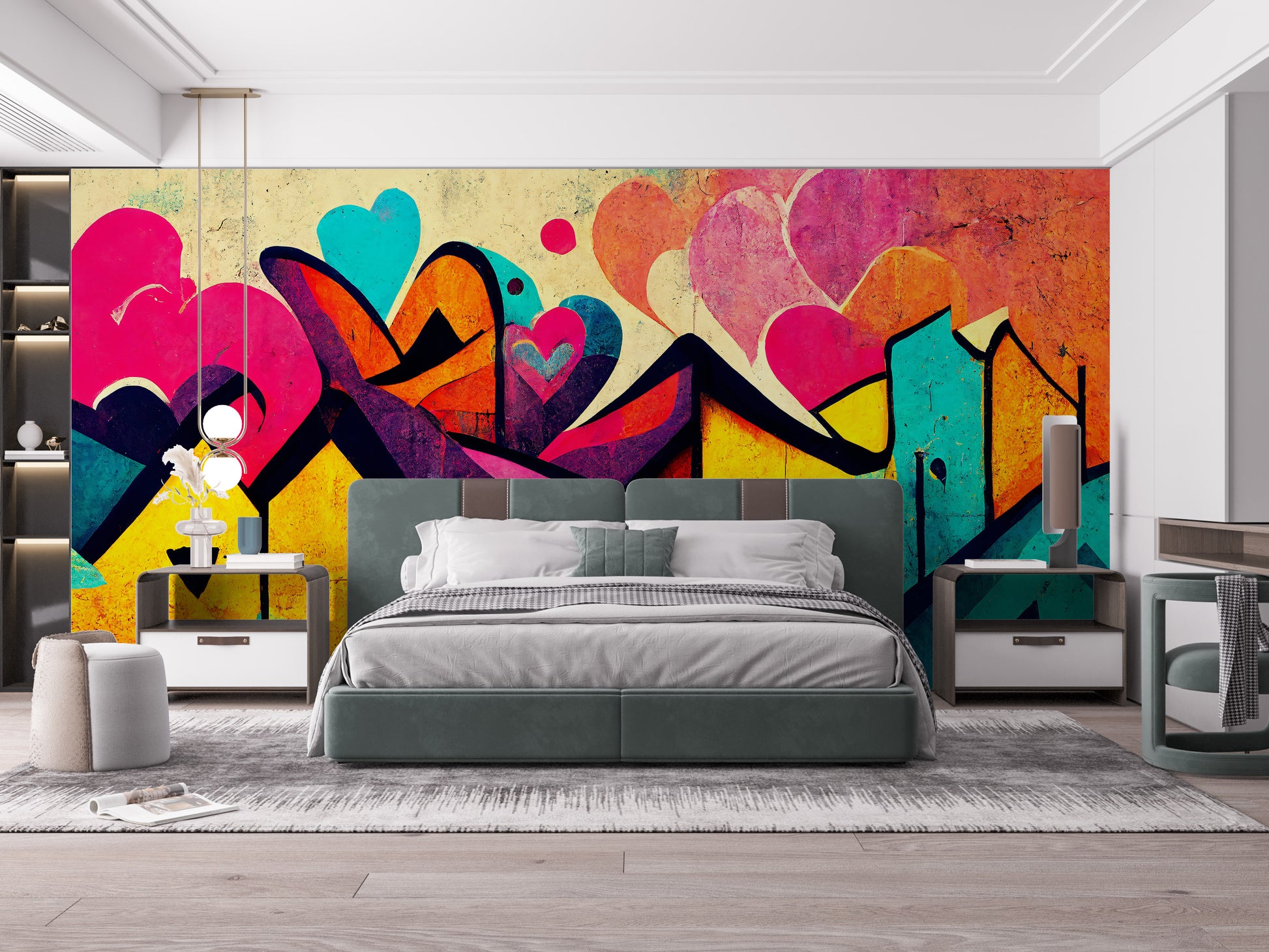 Vibrant Urban Love Graffiti Wall Mural - Giffywalls