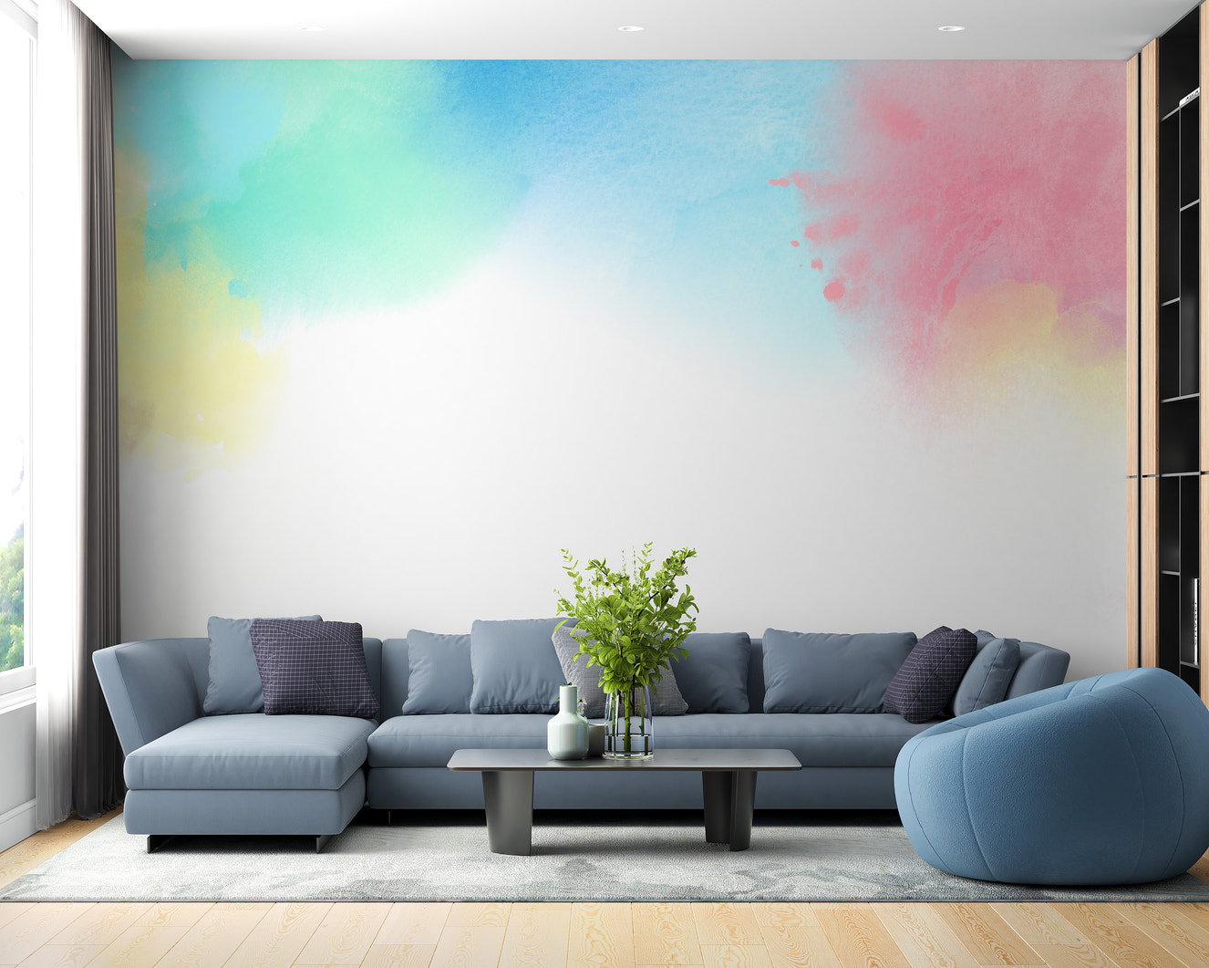 Vibrant watercolor splash kids wallpaper for playful walls.