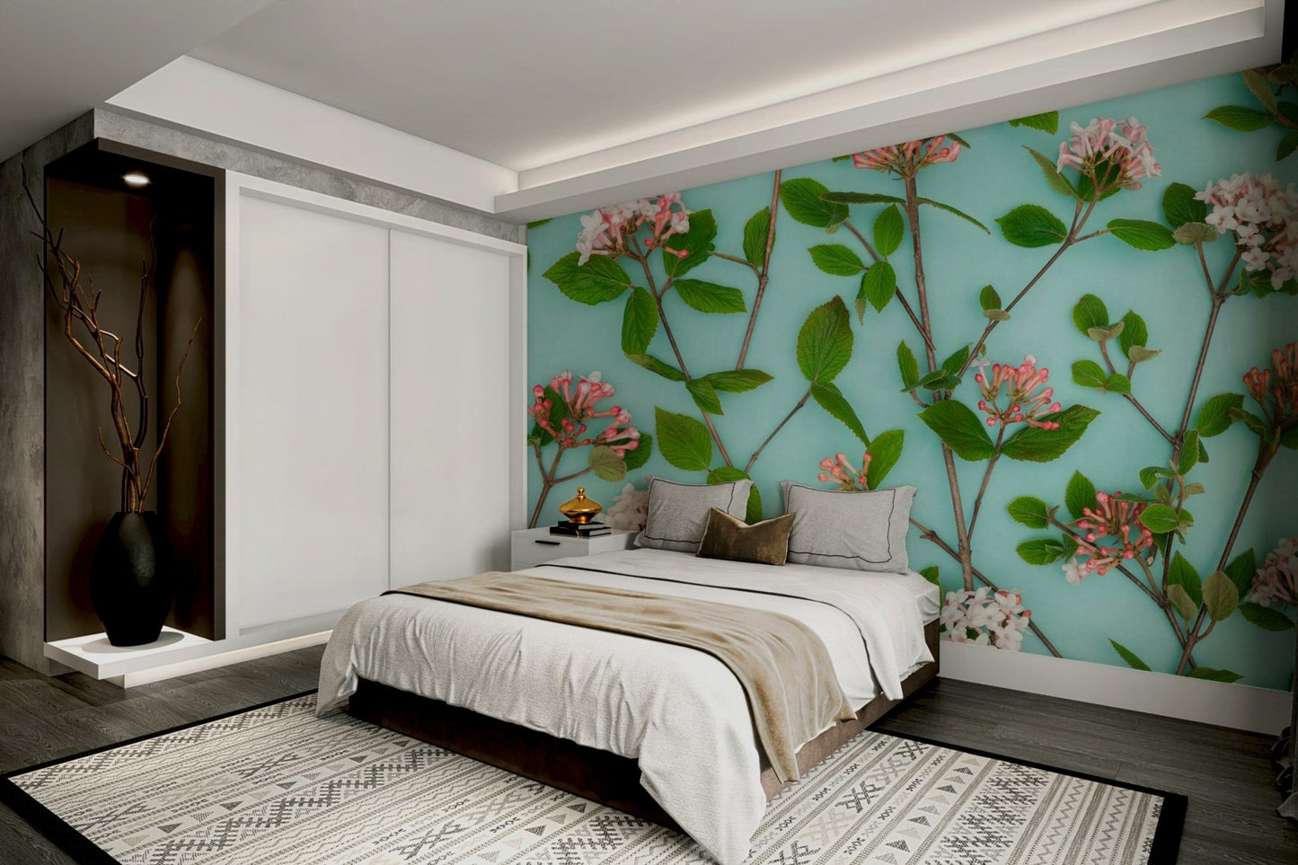 Beautiful Viburnum Juddii flowers in full bloom mural.

