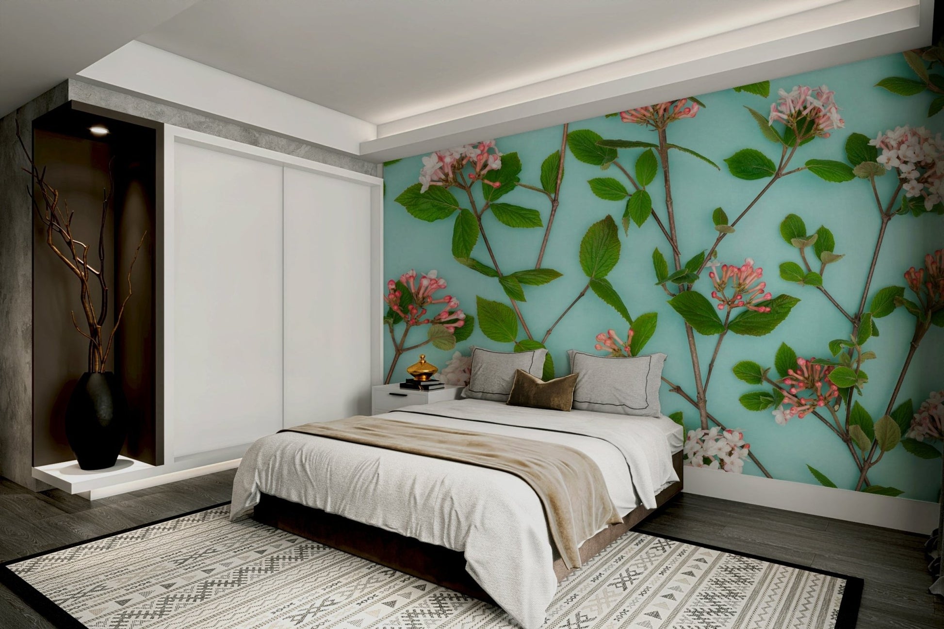 Beautiful Viburnum Juddii flowers in full bloom mural.

