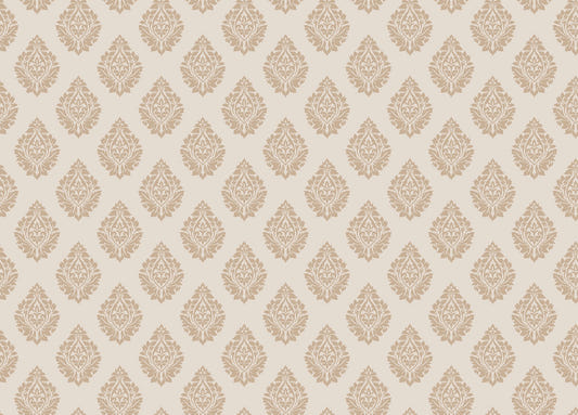 Victorian Beige Damask Repeat Pattern Wallpaper