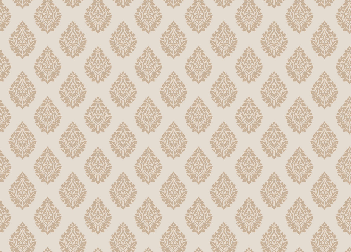 Victorian Beige Damask Repeat Pattern Wallpaper in your room