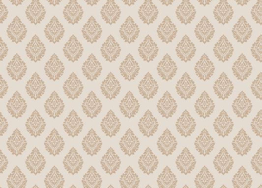 Victorian Beige Damask Repeat Pattern Wallpaper