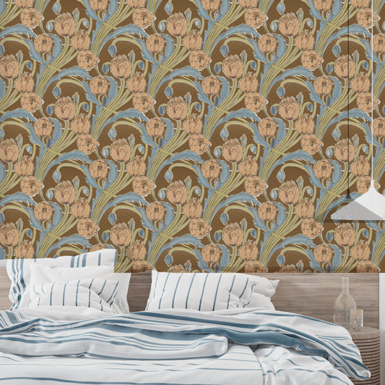 Elegant Victorian Cottage wallpaper featuring classic garden designs.
