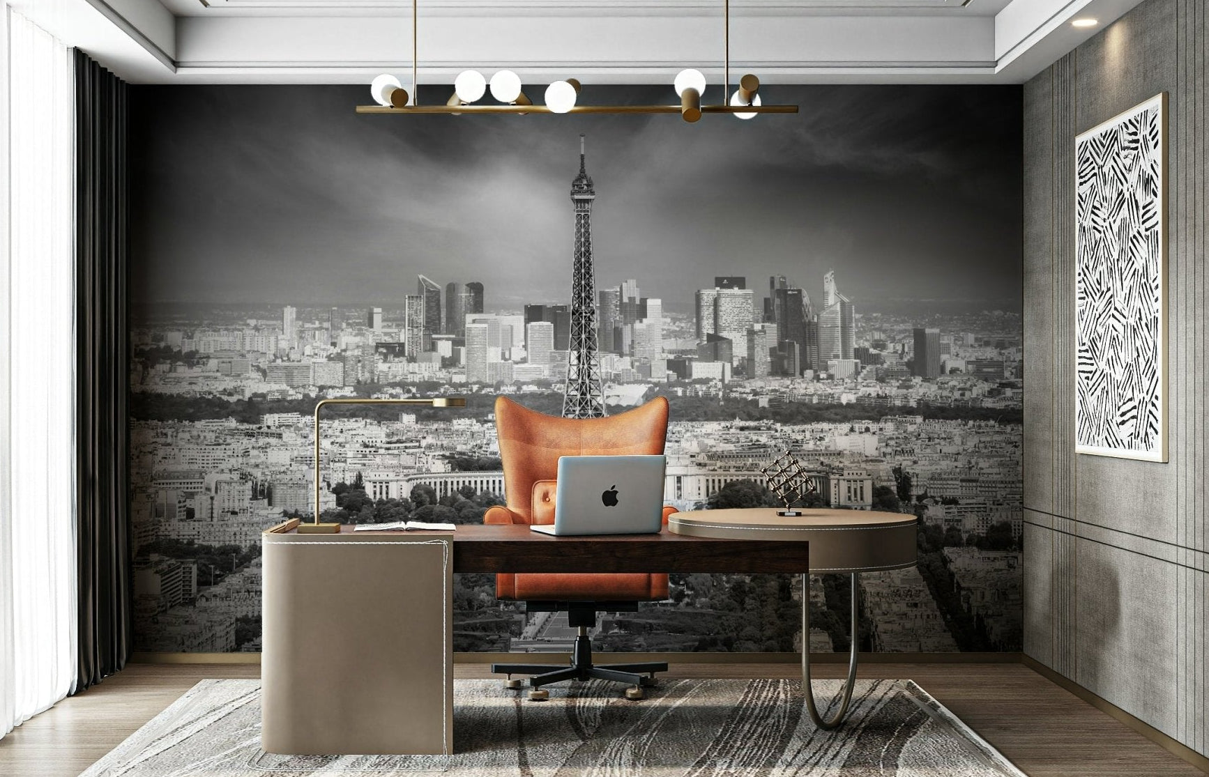 Monochrome view of Paris from Montparnasse Tower observation deck

