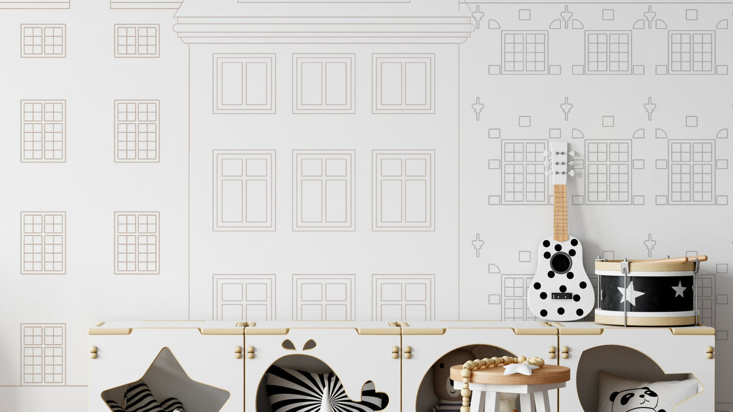 Vintage building wallpaper with classic architecture.
