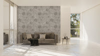 Traditional ink wash style wall mural with delicate plum blossom branches.