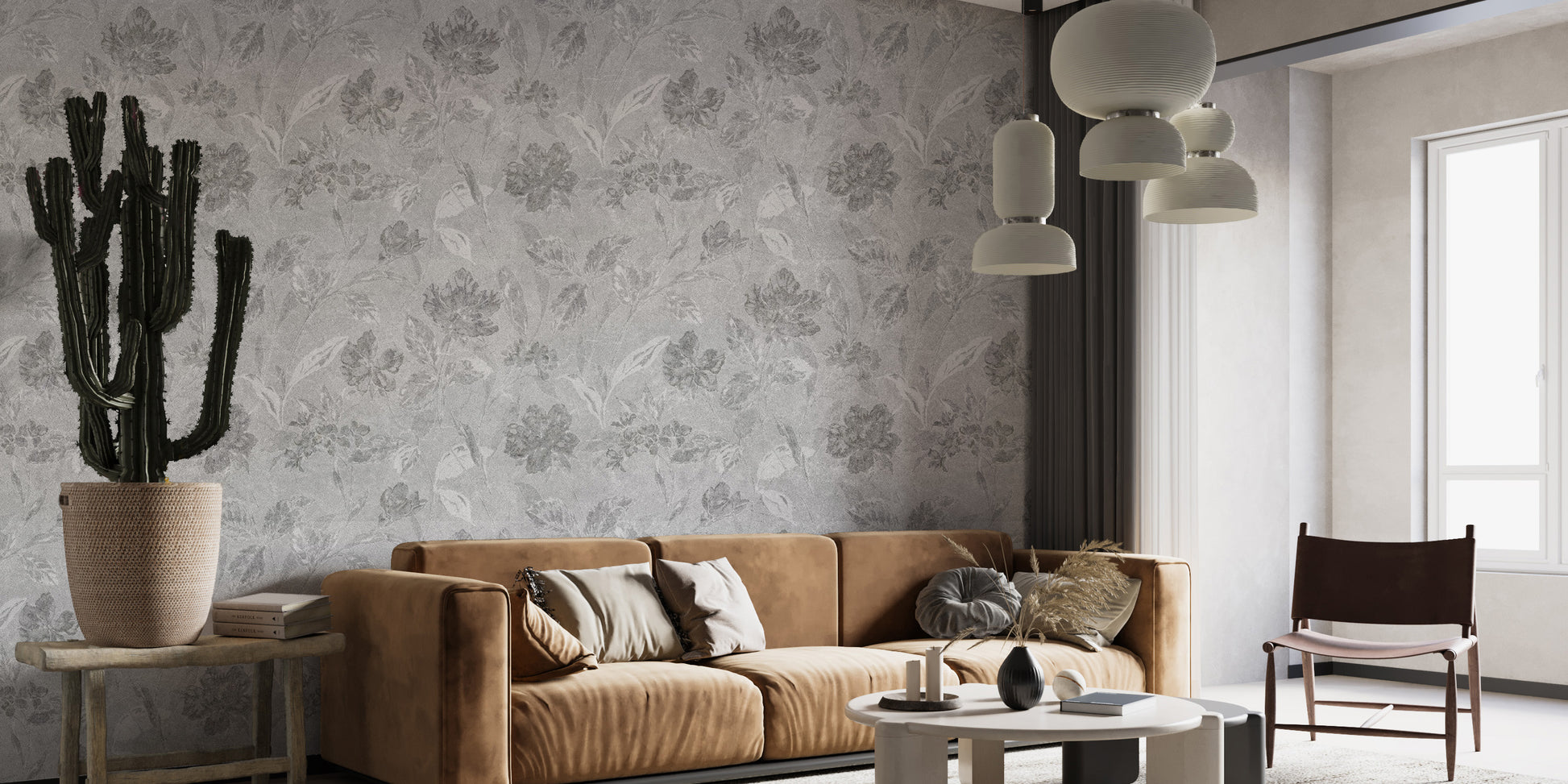 Rustic matte finish wallpaper mural depicting a moody heritage flower garden.