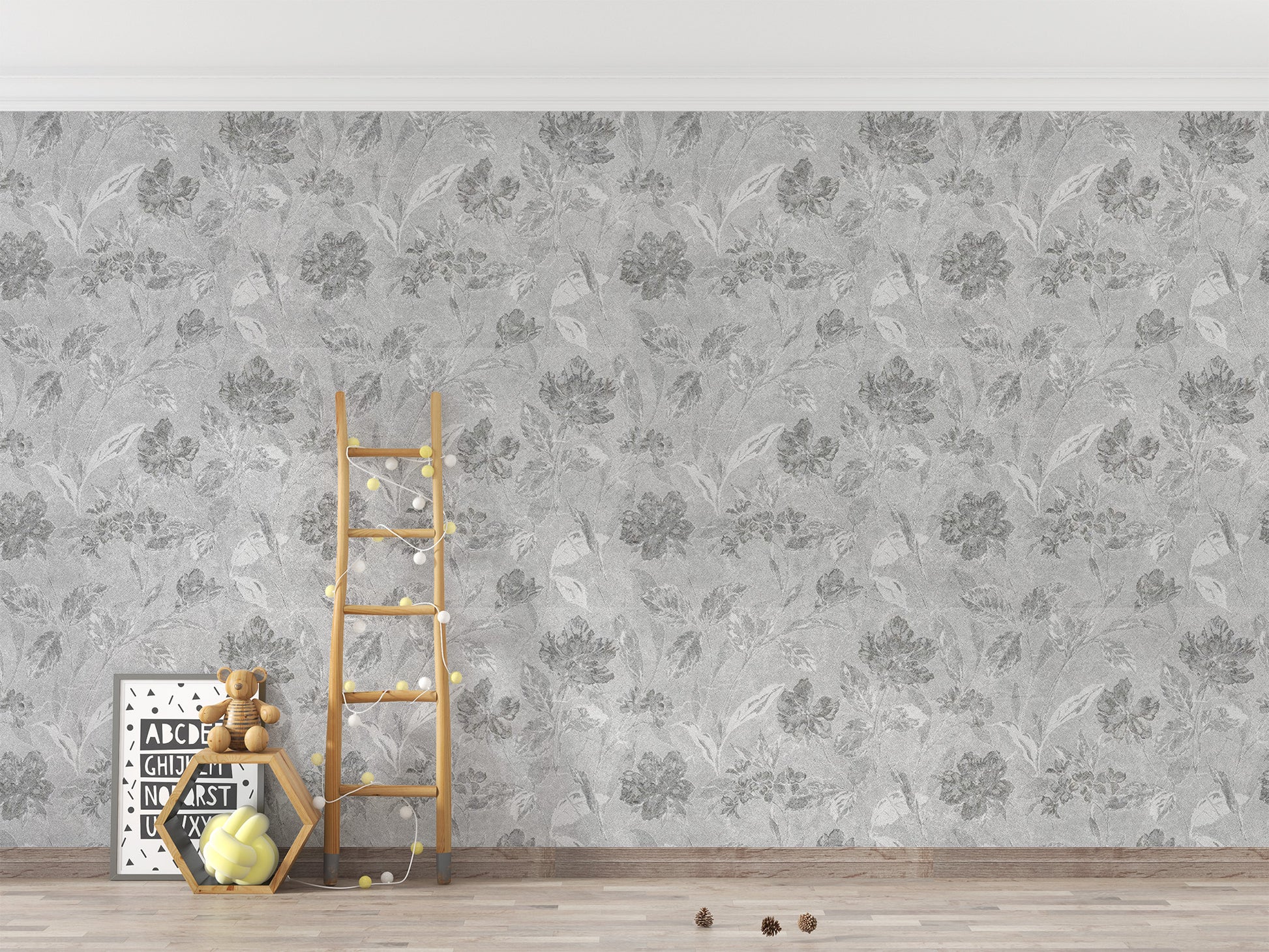 Elegant Victorian style wall mural featuring golden frame floral accents.