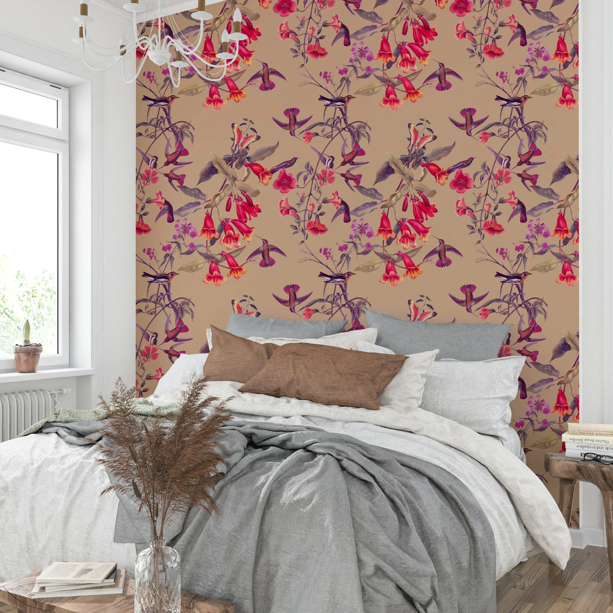 A graceful subtle bloom wall mural in soft, tranquil tones.

