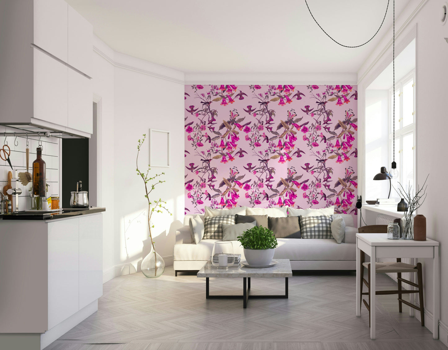 A beautiful tropical garden wall mural for a living room.

