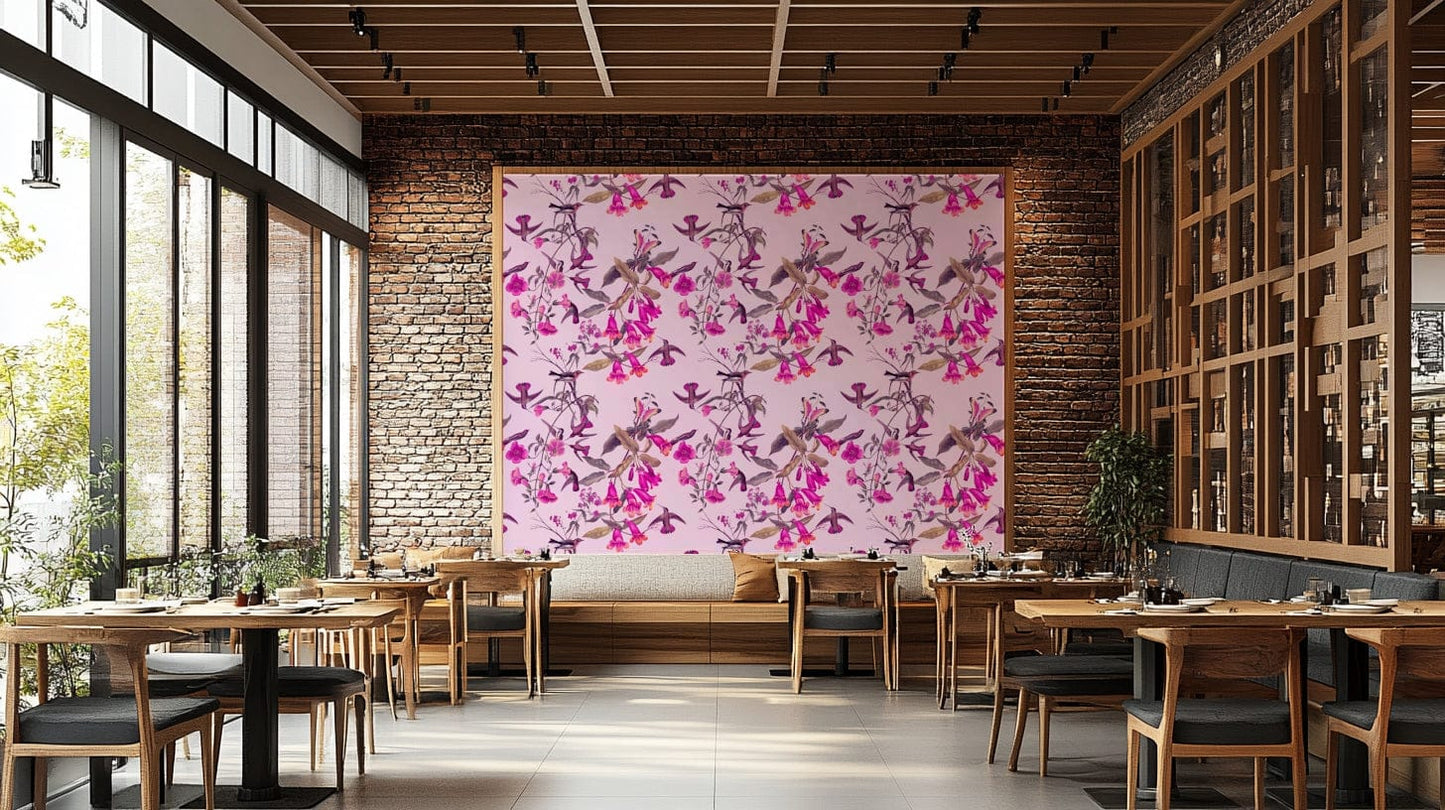 A classic floral wallpaper for walls with a bird theme.

