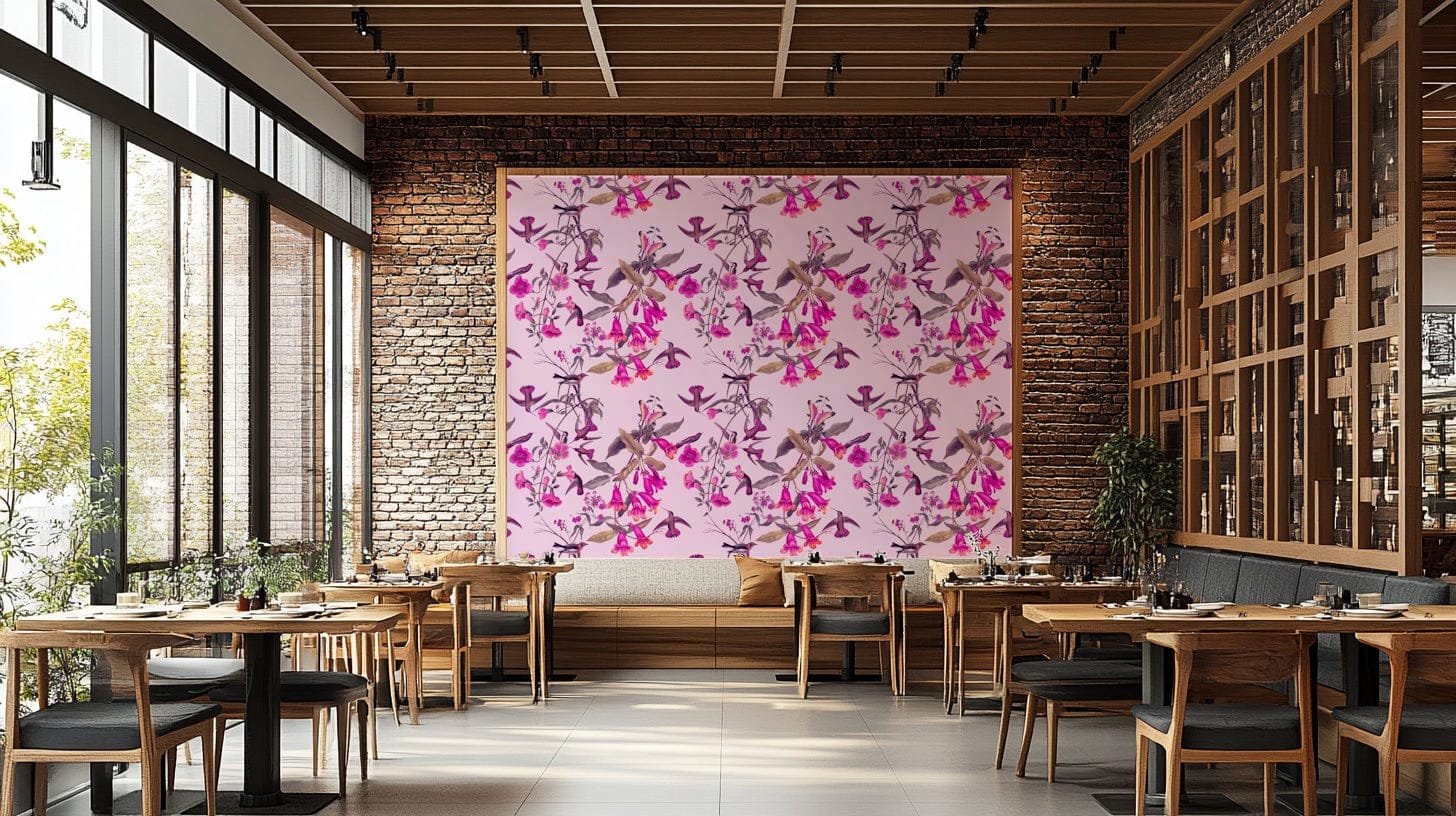 A classic floral wallpaper for walls with a bird theme.

