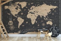 Stylish world map mural in black tones
