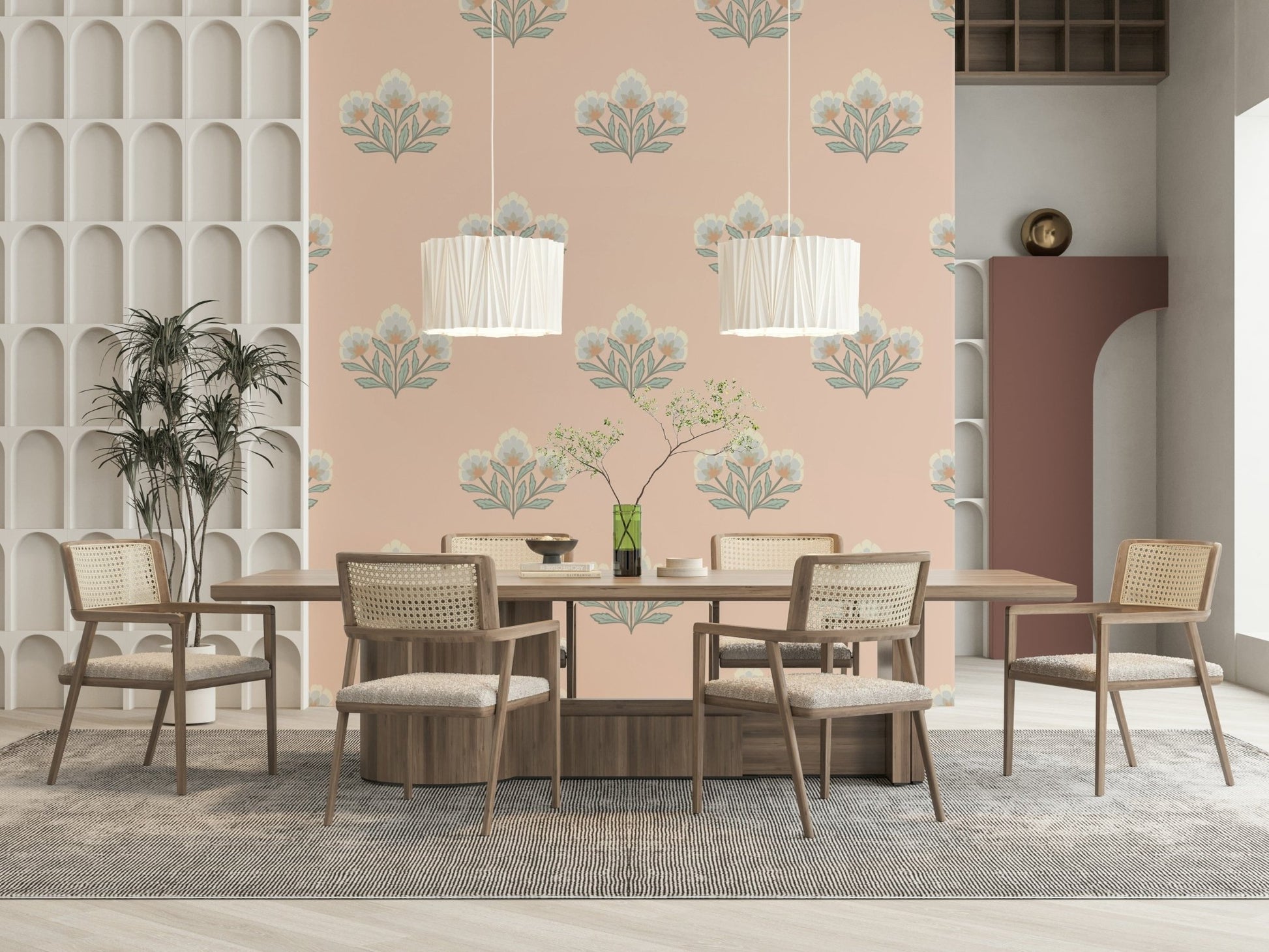 Boutique style floral mural wallpaper subtle elegance home decor.