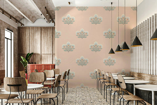 Cream blue petal wallpaper for walls serene bedroom mural wallpaper.