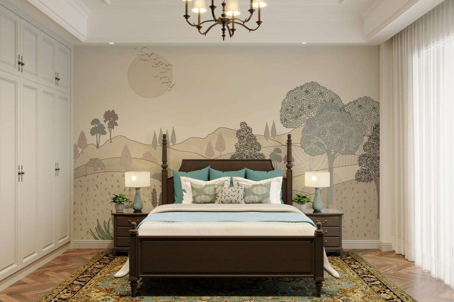 The style is painterly or has an antique feel.

