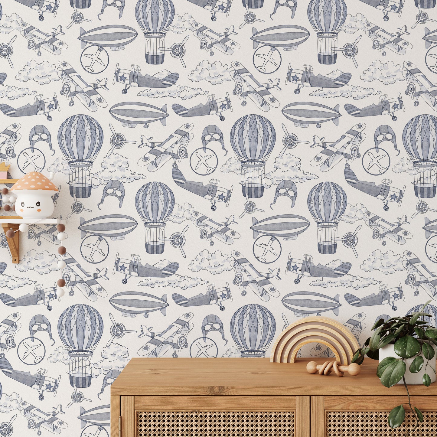 Travel-themed wallpaper featuring vintage aviation charm

