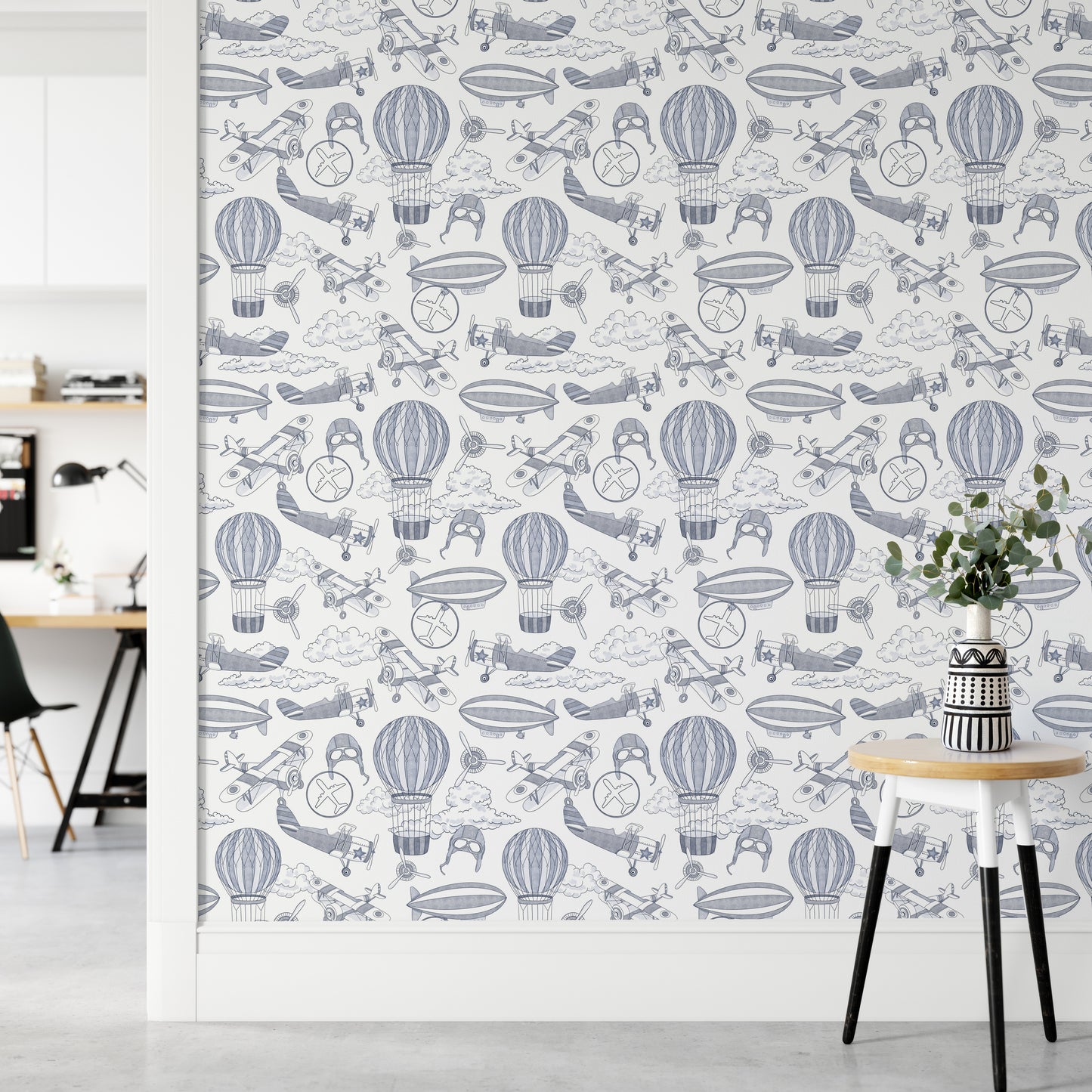 Nostalgic aviation mural for travel-inspired spaces

