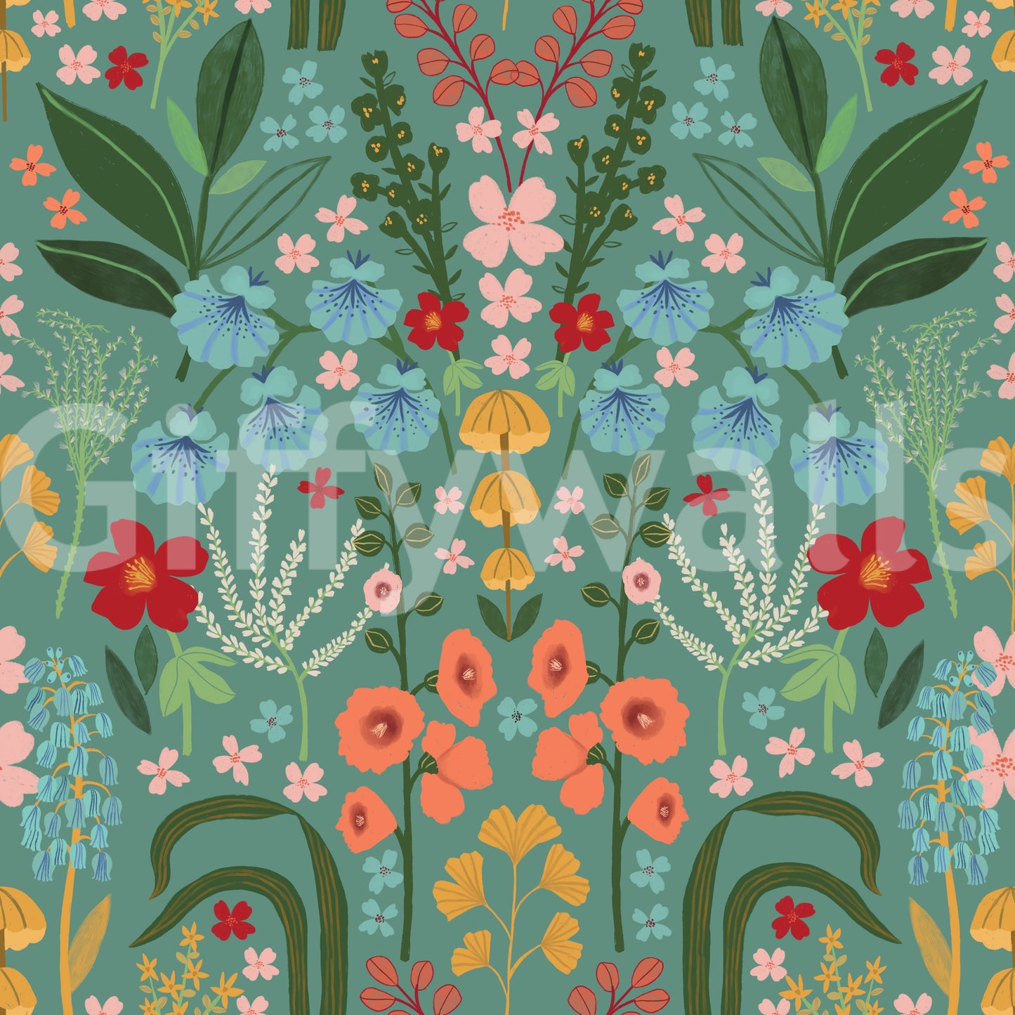 Romantic wall décor with light bluebell flowers

