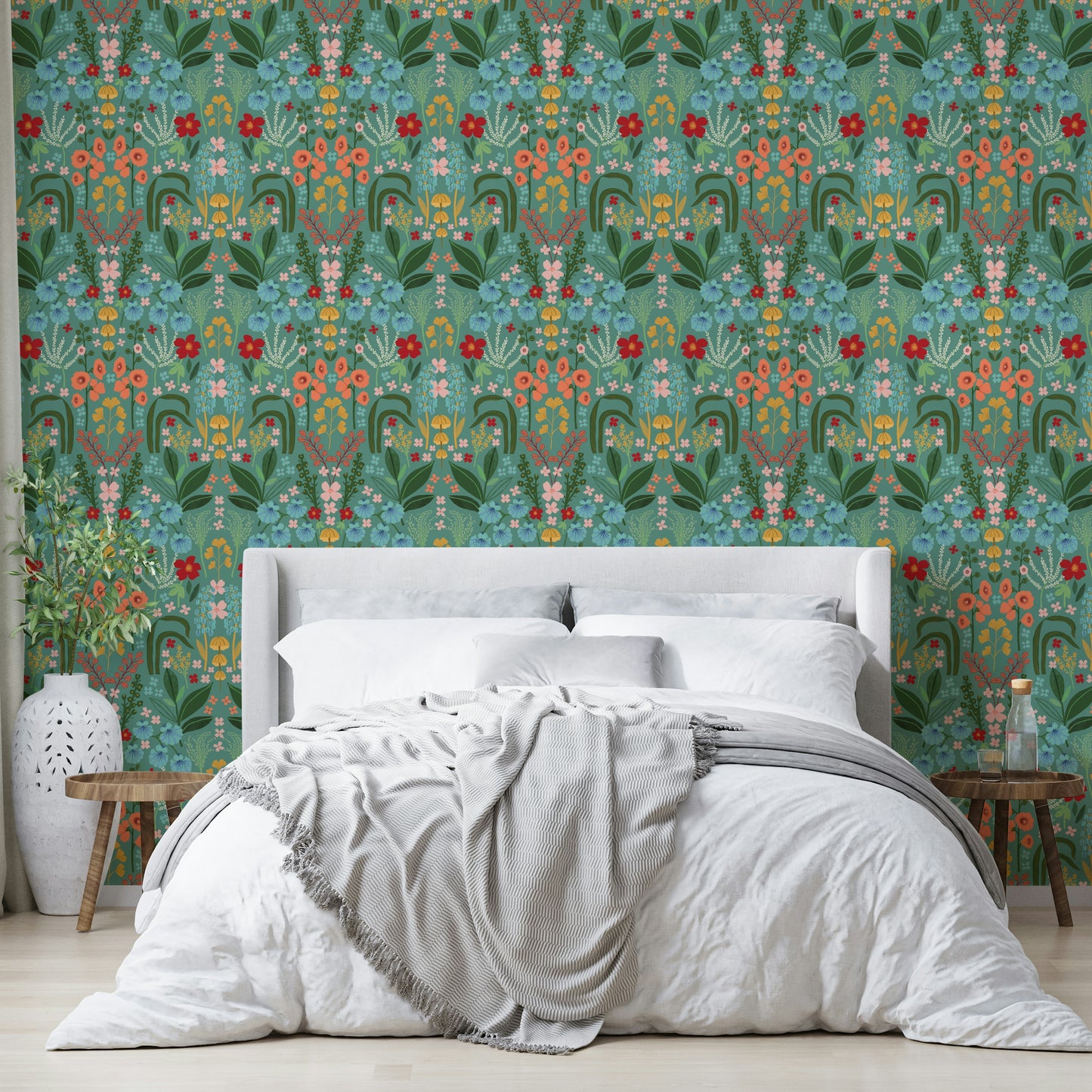 Delicate bluebell pattern on vintage-style wallpaper

