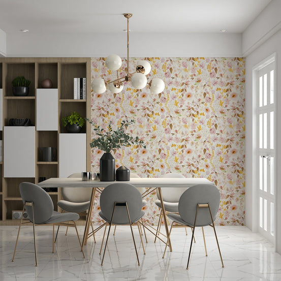 Vintage Blush Rose Garden wallpaper for walls pink blooms.