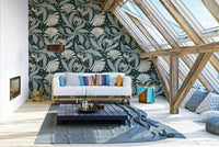 Vintage-style floral wallpaper with Forest Noir palette

