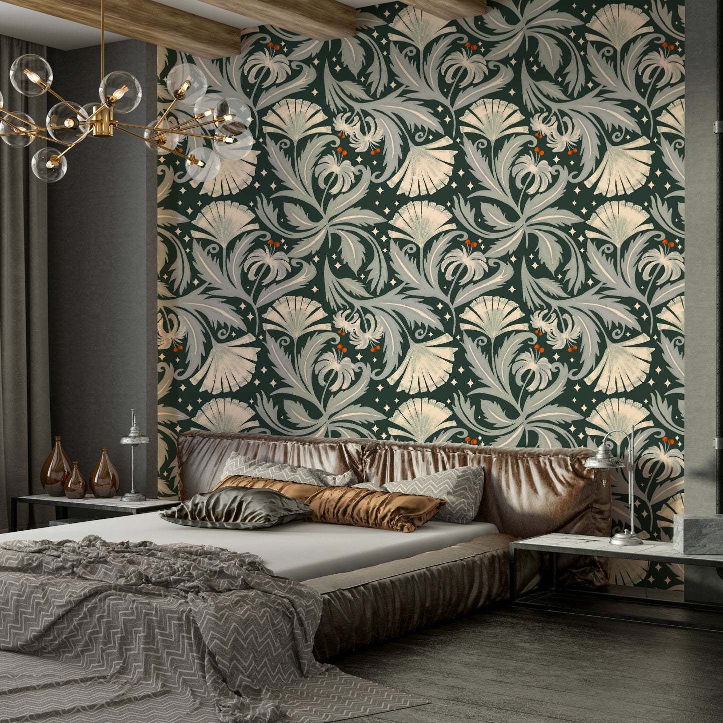 Dark botanical wallpaper with vintage floral artistry

