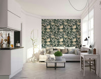 Heritage Revival floral wallpaper in dark forest tones

