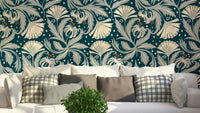 Vintage Botanica floral wallpaper in midnight teal

