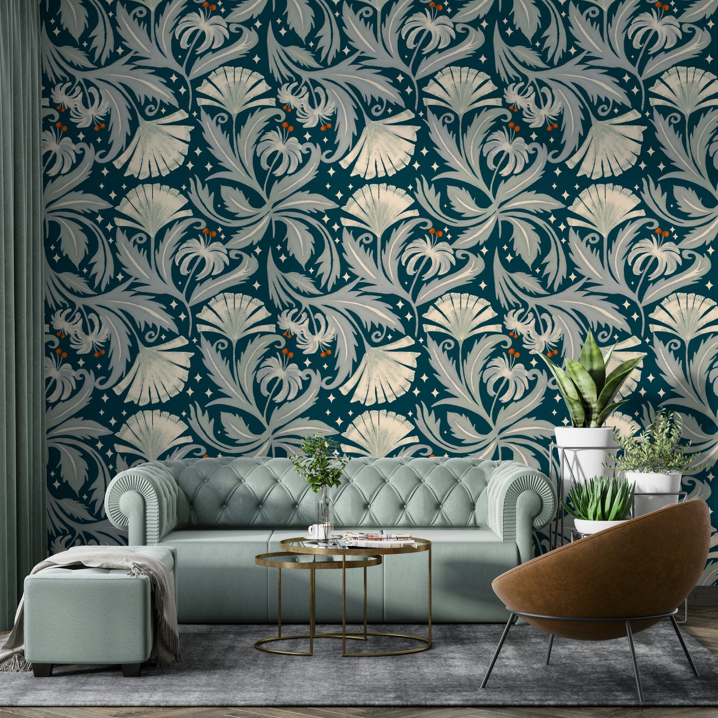 Elegant floral wallpaper with heritage revival style

