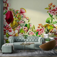 Vintage-style wallpaper with flowers and leaves

