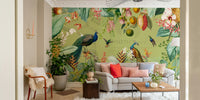 Elegant botanical wall mural featuring vintage floral designs

